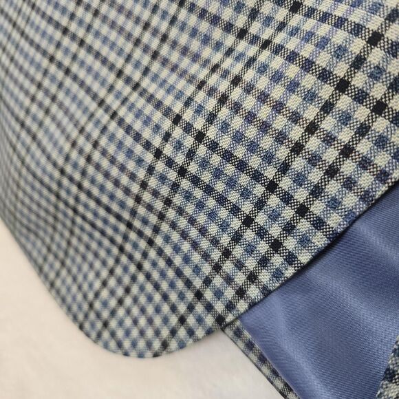 Enzo Tovare Blazer Mens 46R Blue Check Plaid Wool Sport Coat Two Button Lined - Picture 4 of 16